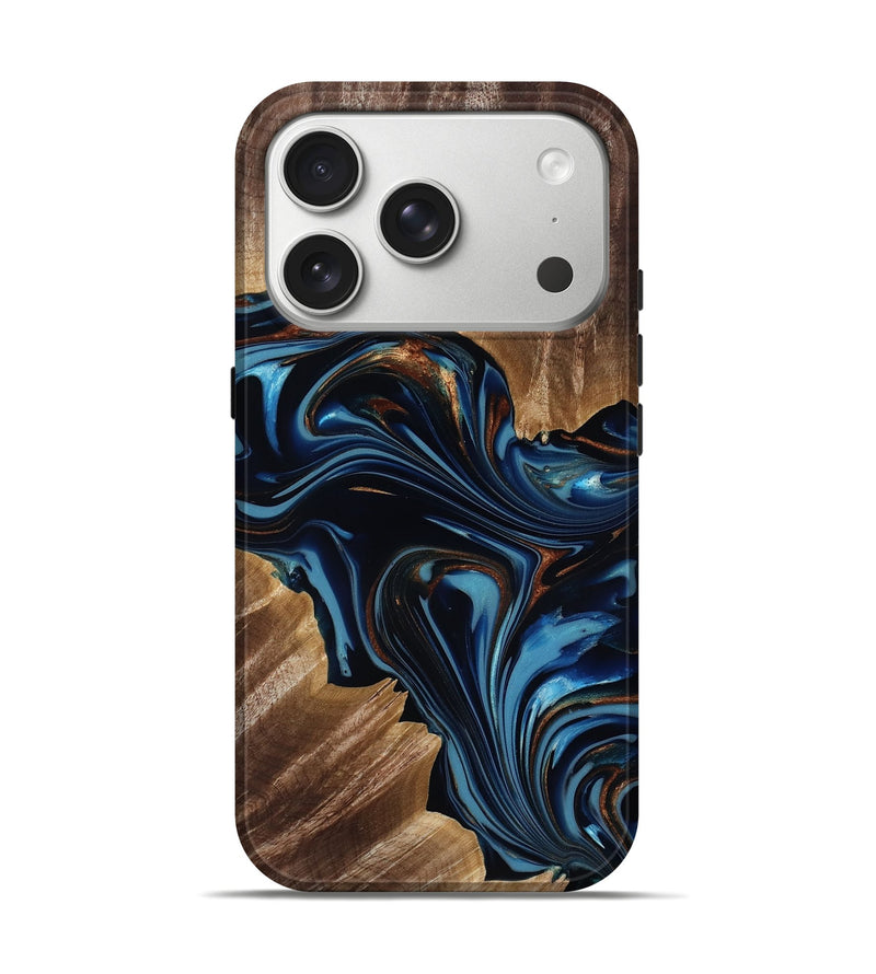 iPhone 17 Pro Wood Live Edge Phone Case - Jaylee (Teal & Gold, 817840)