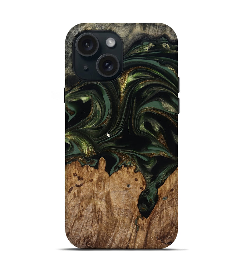 iPhone 15 Wood Live Edge Phone Case - Shreya (Green, 817841)