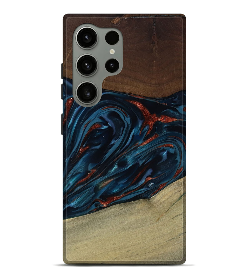 Galaxy S24 Ultra Wood Live Edge Phone Case - Abel (Teal & Gold, 817842)
