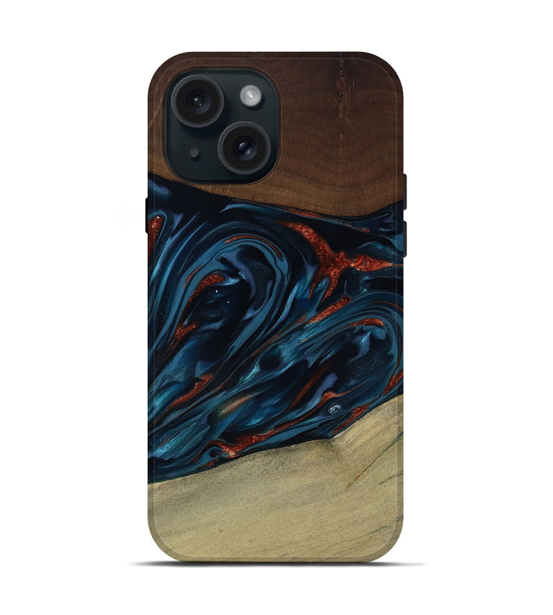 iPhone 15 Wood Live Edge Phone Case - Abel (Teal & Gold, 817842)