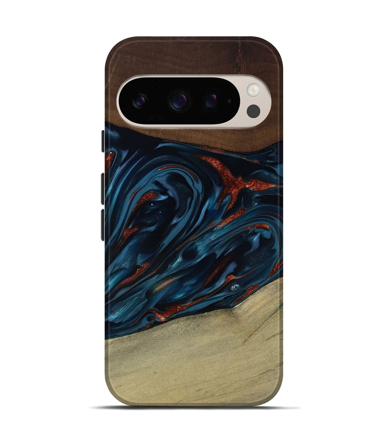 Pixel 10 Pro Wood Live Edge Phone Case - Abel (Teal & Gold, 817842)