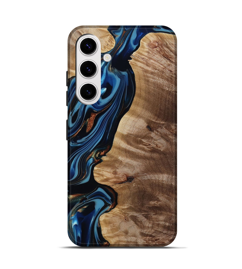 Galaxy S25 Wood Live Edge Phone Case - Estelle (Teal & Gold, 817843)
