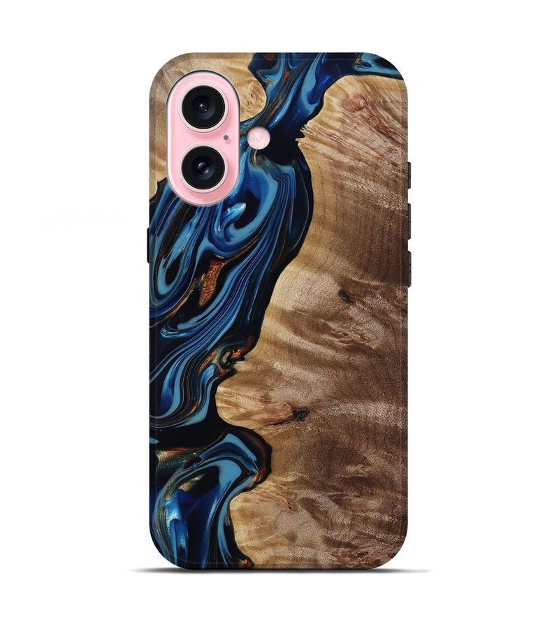 iPhone 17 Wood Live Edge Phone Case - Estelle (Teal & Gold, 817843)