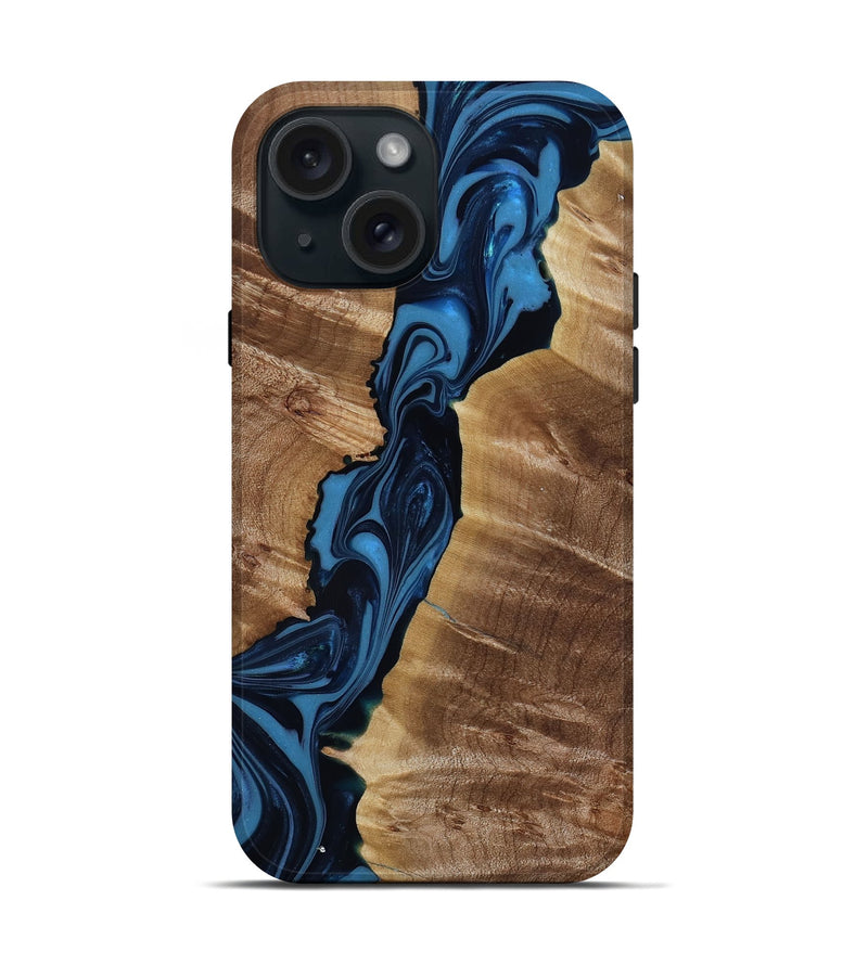 iPhone 15 Wood Live Edge Phone Case - Darci (Blue, 817849)