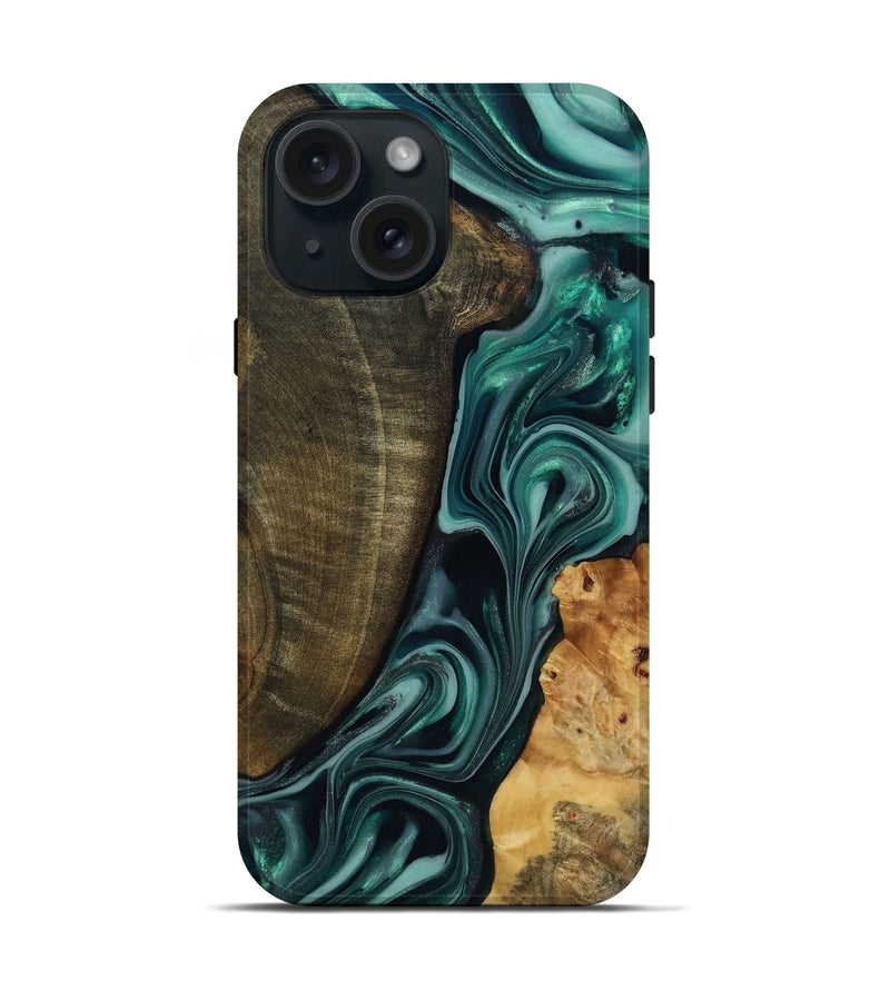 iPhone 15 Wood Live Edge Phone Case - Jared (Green, 817860)