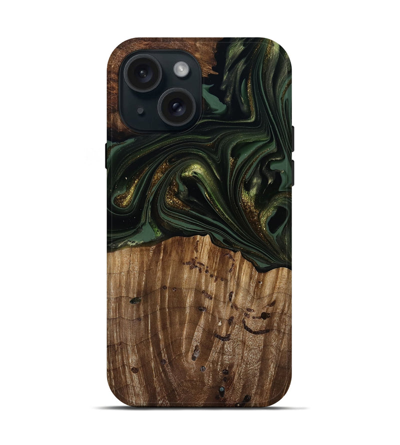 iPhone 15 Wood Live Edge Phone Case - Alonzo (Green, 817861)