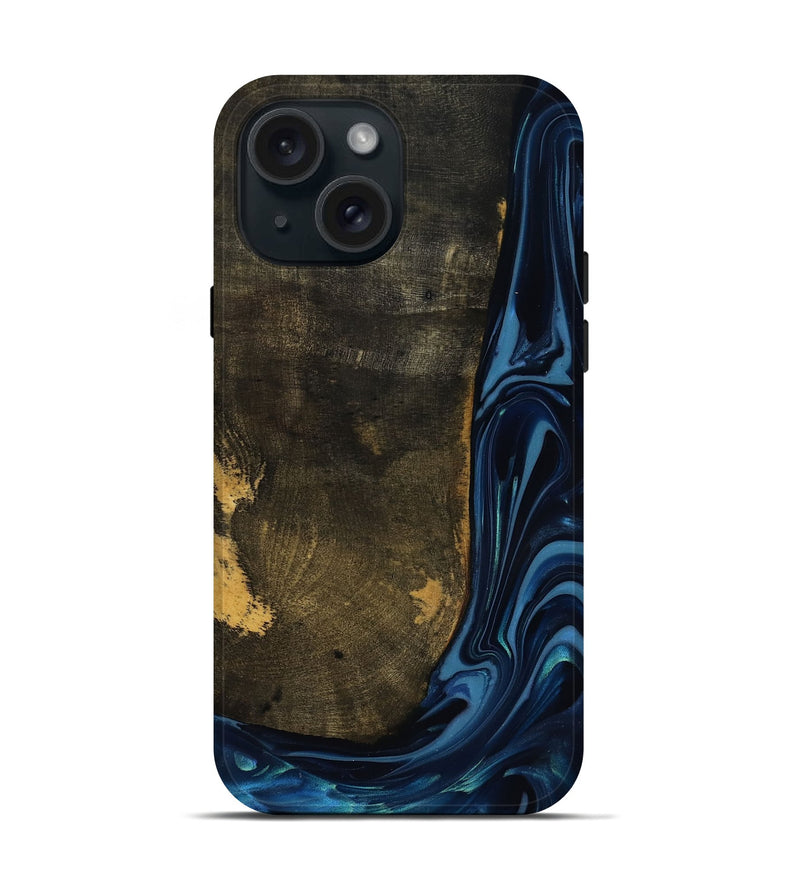 iPhone 15 Wood Live Edge Phone Case - Lian (Blue, 817867)
