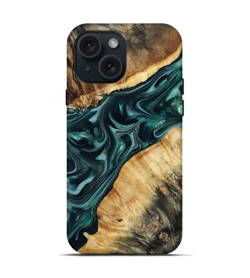 iPhone 15 Wood Live Edge Phone Case - Gaylord (Green, 817868)