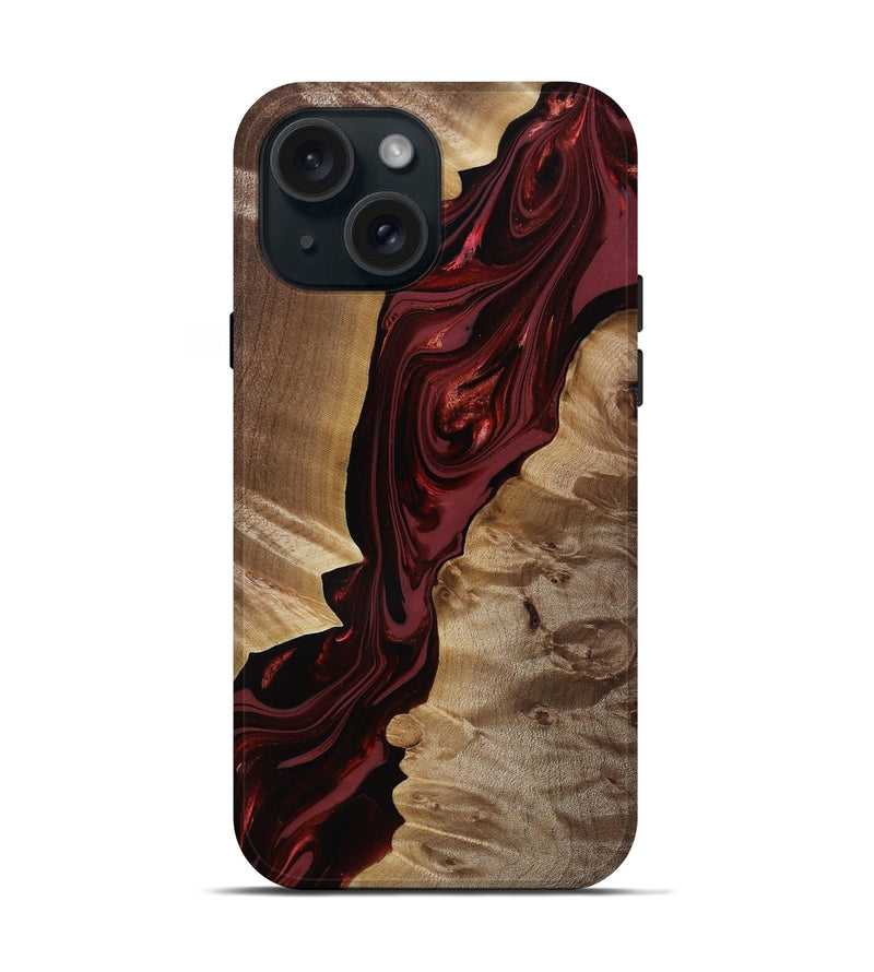 iPhone 15 Wood Live Edge Phone Case - Ludie (Red, 817871)