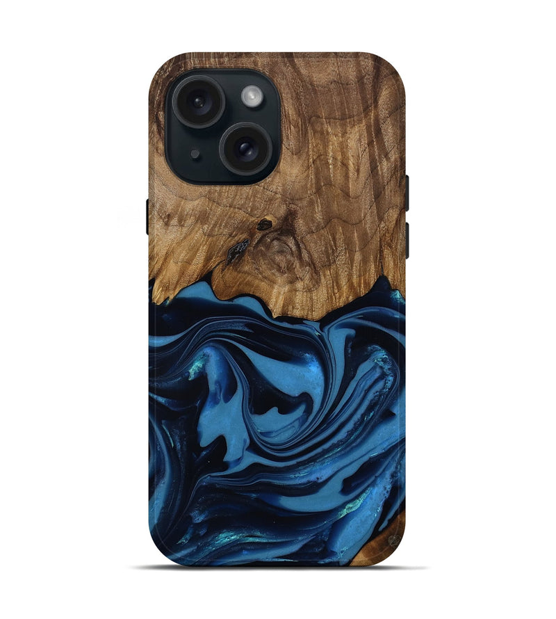 iPhone 15 Wood Live Edge Phone Case - Bryn (Blue, 817879)