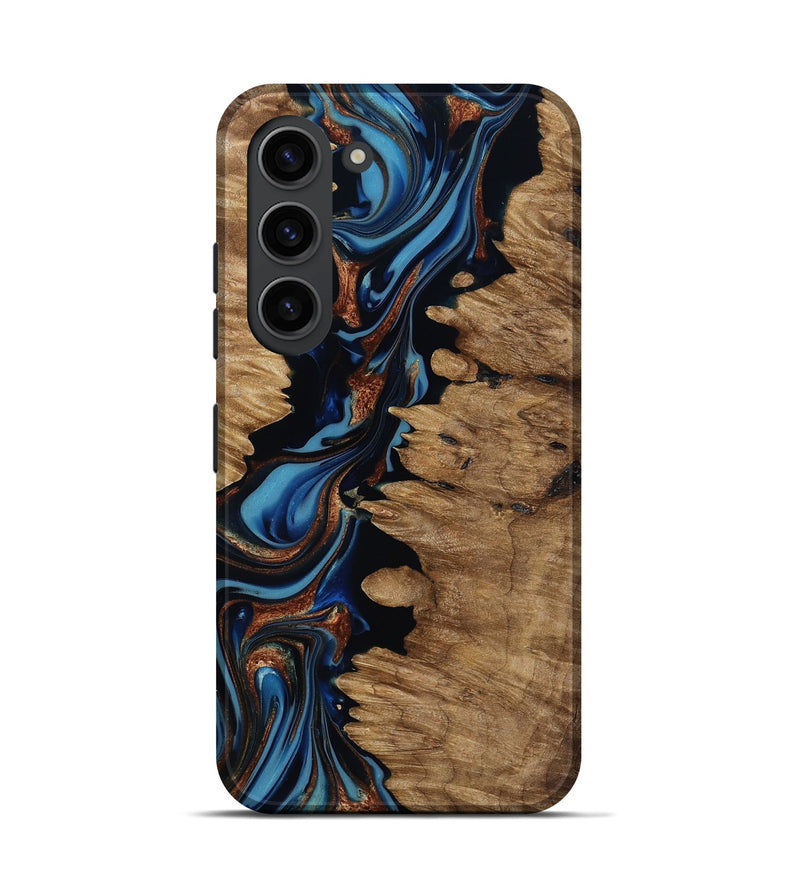 Galaxy S23 Wood Live Edge Phone Case - Kaye (Teal & Gold, 817881)
