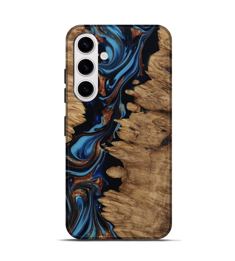 Galaxy S25 Wood Live Edge Phone Case - Kaye (Teal & Gold, 817881)