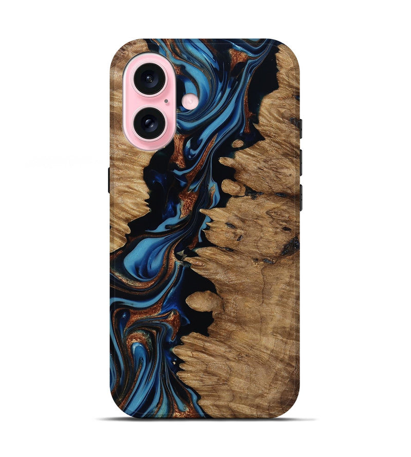 iPhone 17 Wood Live Edge Phone Case - Kaye (Teal & Gold, 817881)