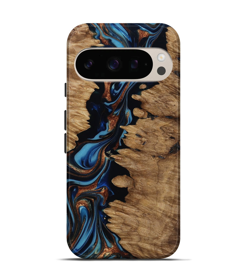 Pixel 10 Pro Wood Live Edge Phone Case - Kaye (Teal & Gold, 817881)