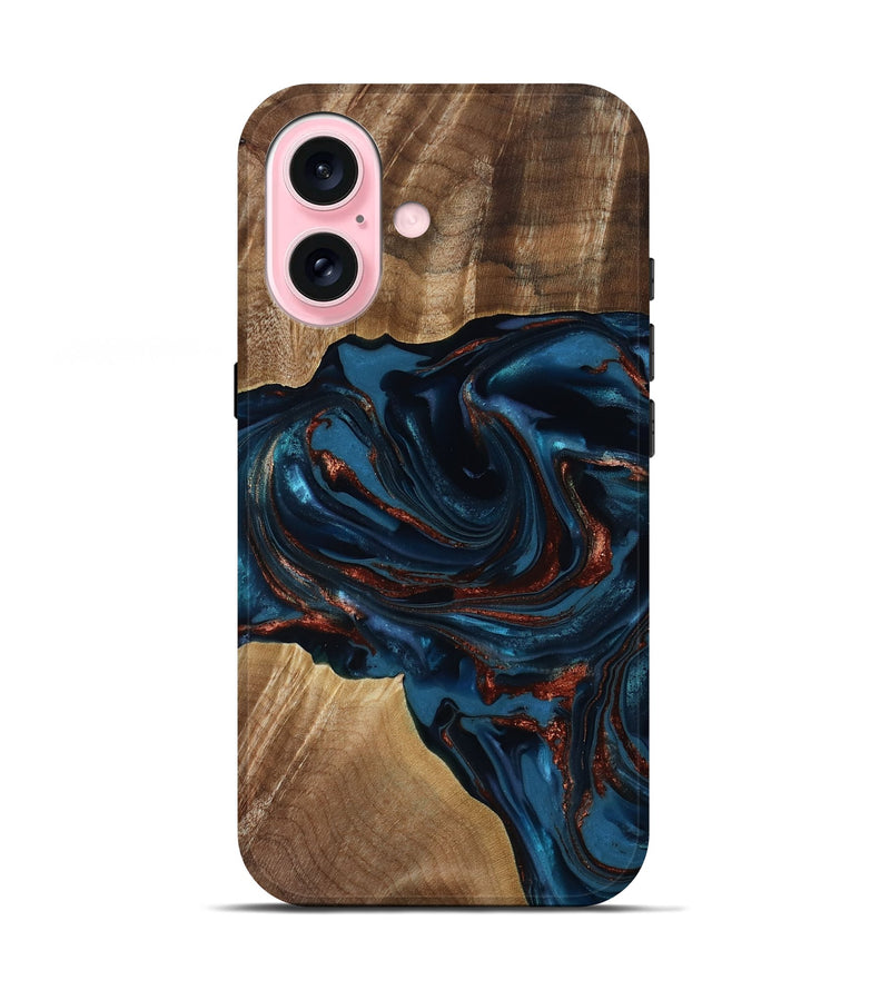 iPhone 17 Wood Live Edge Phone Case - Nolan (Teal & Gold, 817882)