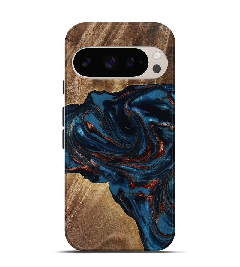 Pixel 10 Pro Wood Live Edge Phone Case - Nolan (Teal & Gold, 817882)