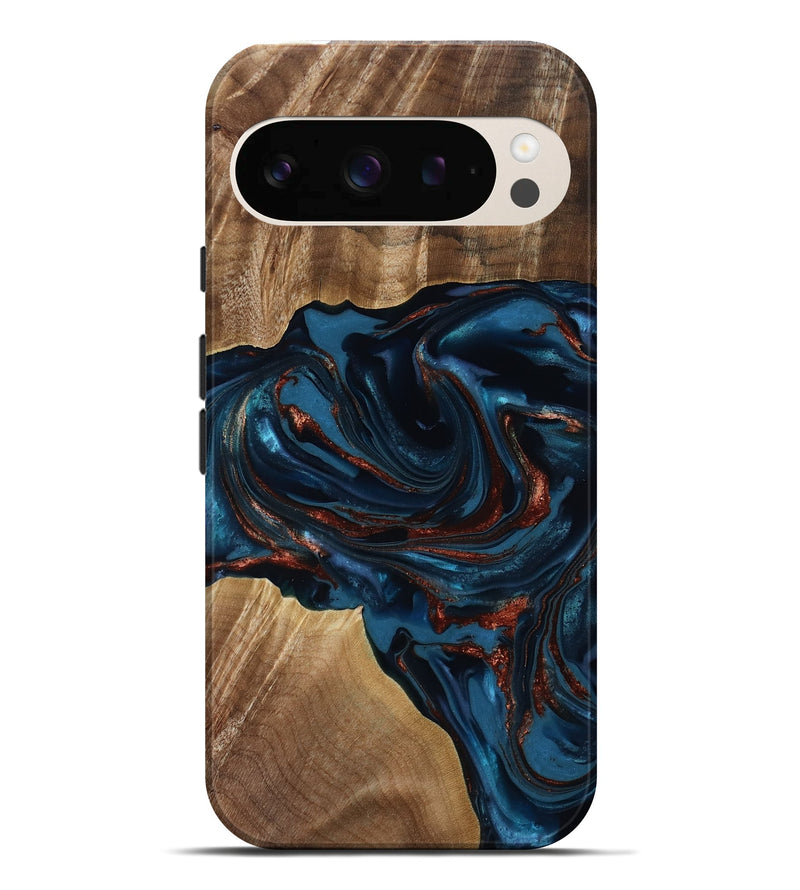 Pixel 10 Pro XL Wood Live Edge Phone Case - Nolan (Teal & Gold, 817882)