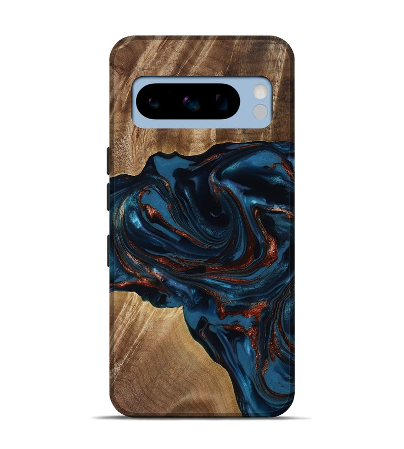 Pixel 8 Pro Wood Live Edge Phone Case - Nolan (Teal & Gold, 817882)