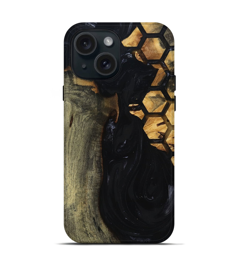 iPhone 15 Wood Live Edge Phone Case - Shasta (Black & White, 817888)