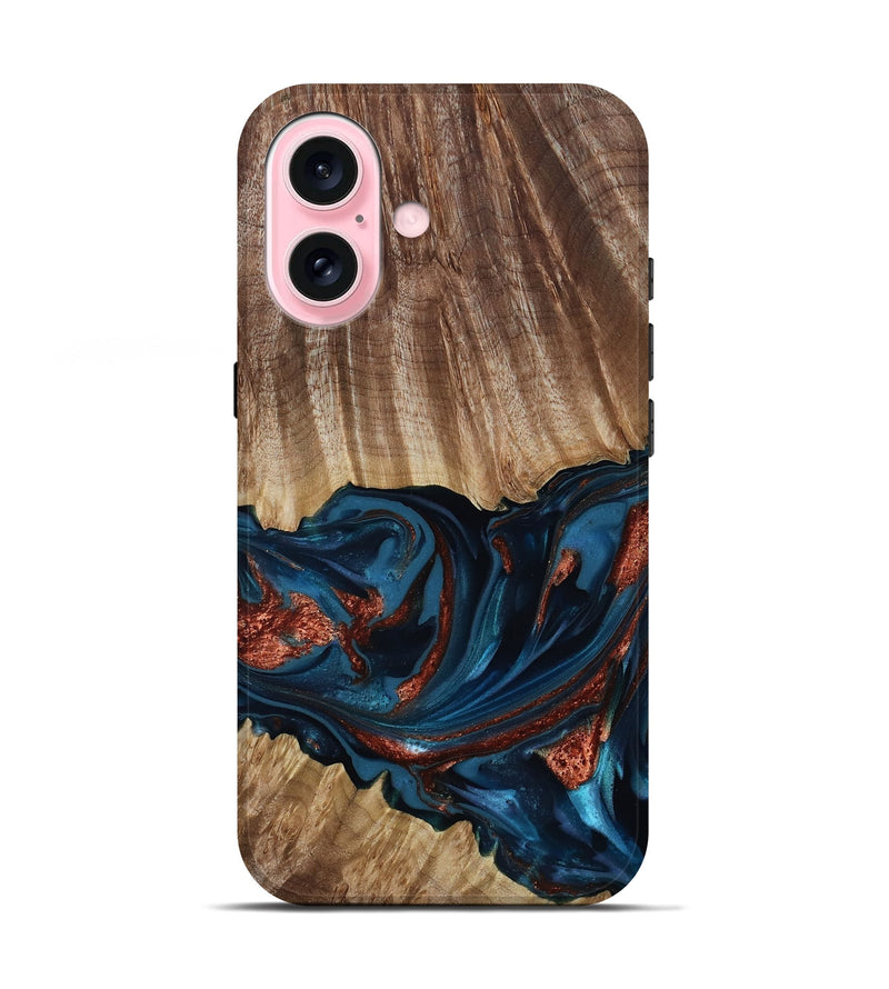 iPhone 17 Wood Live Edge Phone Case - Alissa (Teal & Gold, 817892)