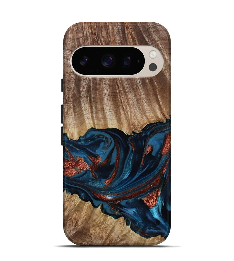 Pixel 10 Pro Wood Live Edge Phone Case - Alissa (Teal & Gold, 817892)