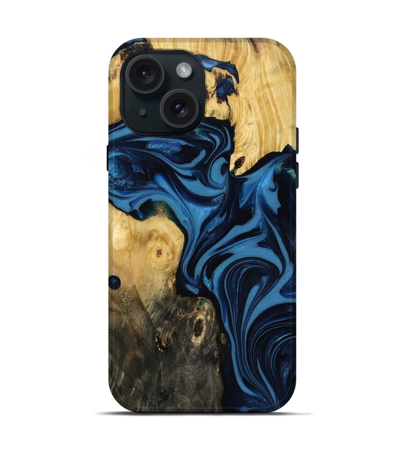 iPhone 15 Wood Live Edge Phone Case - Carey (Blue, 817894)