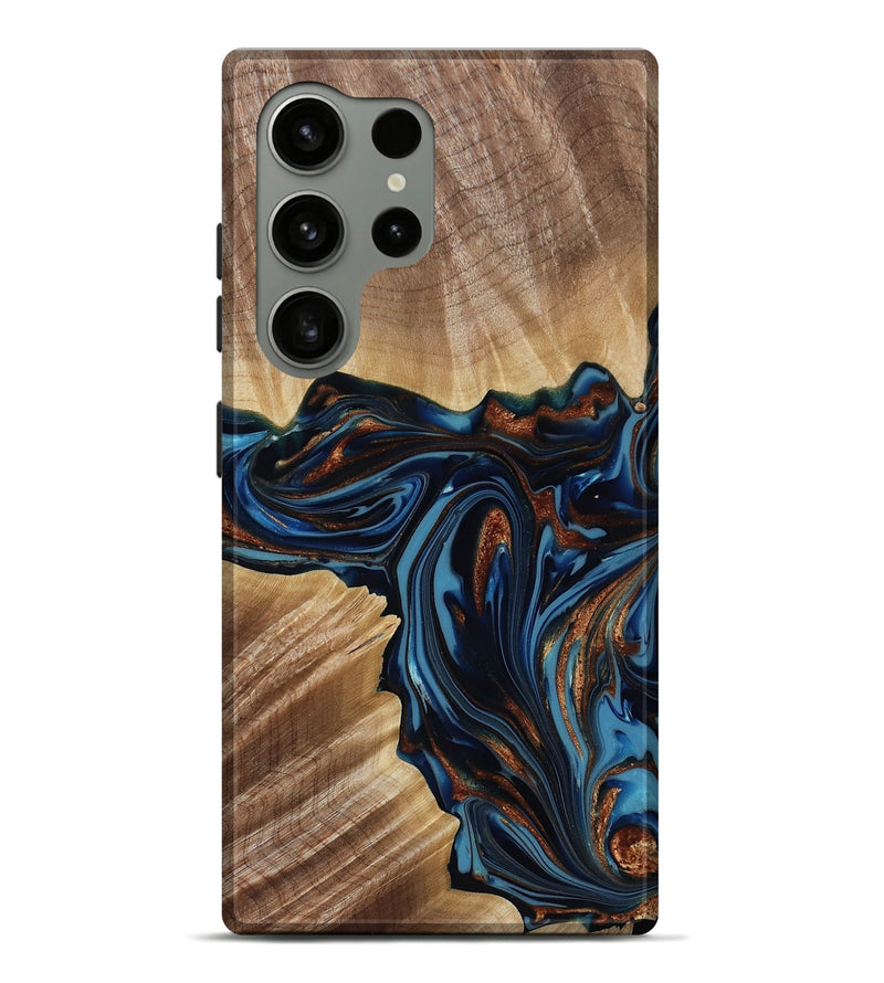 Galaxy S24 Ultra Wood Live Edge Phone Case - Noelle (Teal & Gold, 817903)