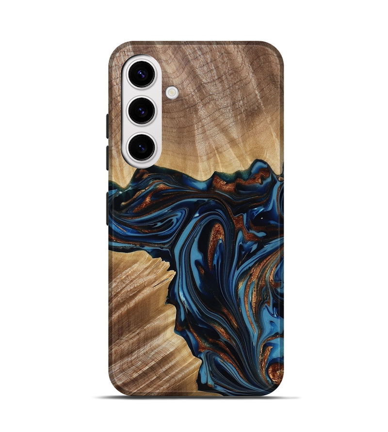 Galaxy S25 Wood Live Edge Phone Case - Noelle (Teal & Gold, 817903)