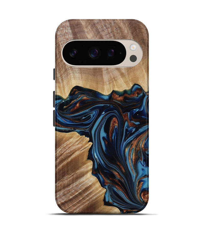 Pixel 10 Pro Wood Live Edge Phone Case - Noelle (Teal & Gold, 817903)