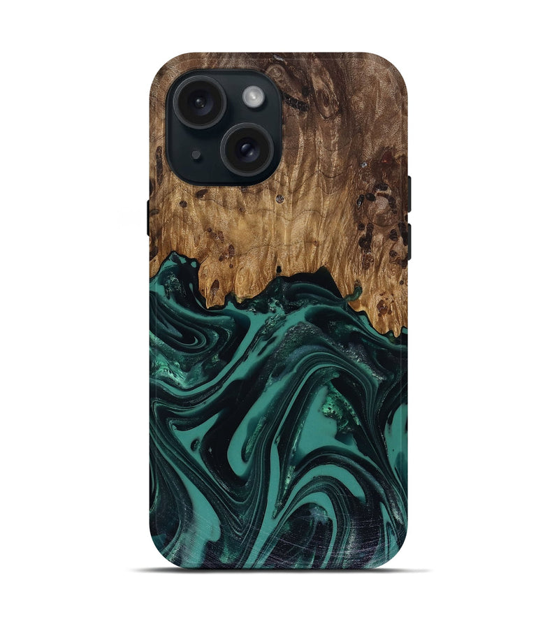 iPhone 15 Wood Live Edge Phone Case - Calista (Green, 817906)