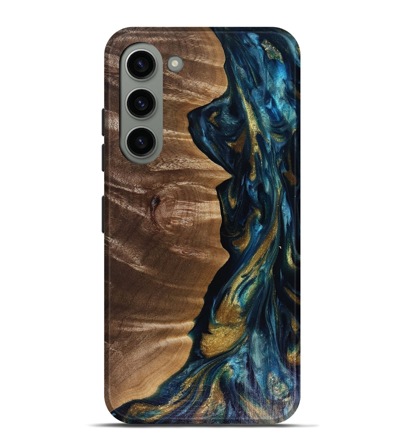 Galaxy S23 Plus Wood Live Edge Phone Case - Anya (Teal & Gold, 817908)