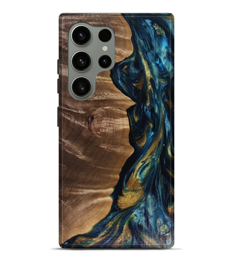 Galaxy S24 Ultra Wood Live Edge Phone Case - Anya (Teal & Gold, 817908)