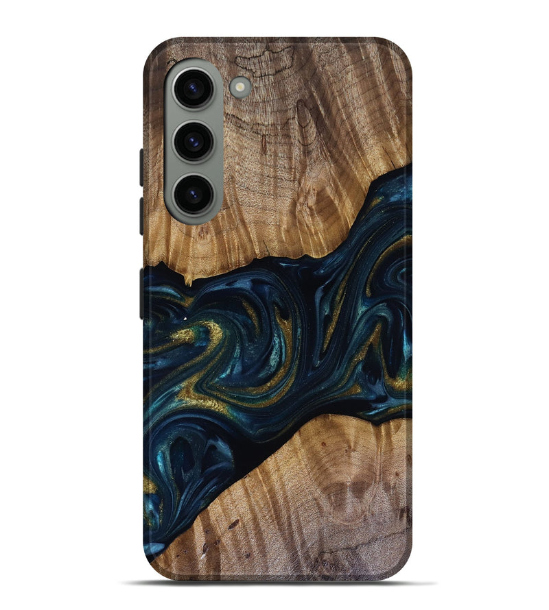 Galaxy S23 Plus Wood Live Edge Phone Case - Keyla (Teal & Gold, 817910)