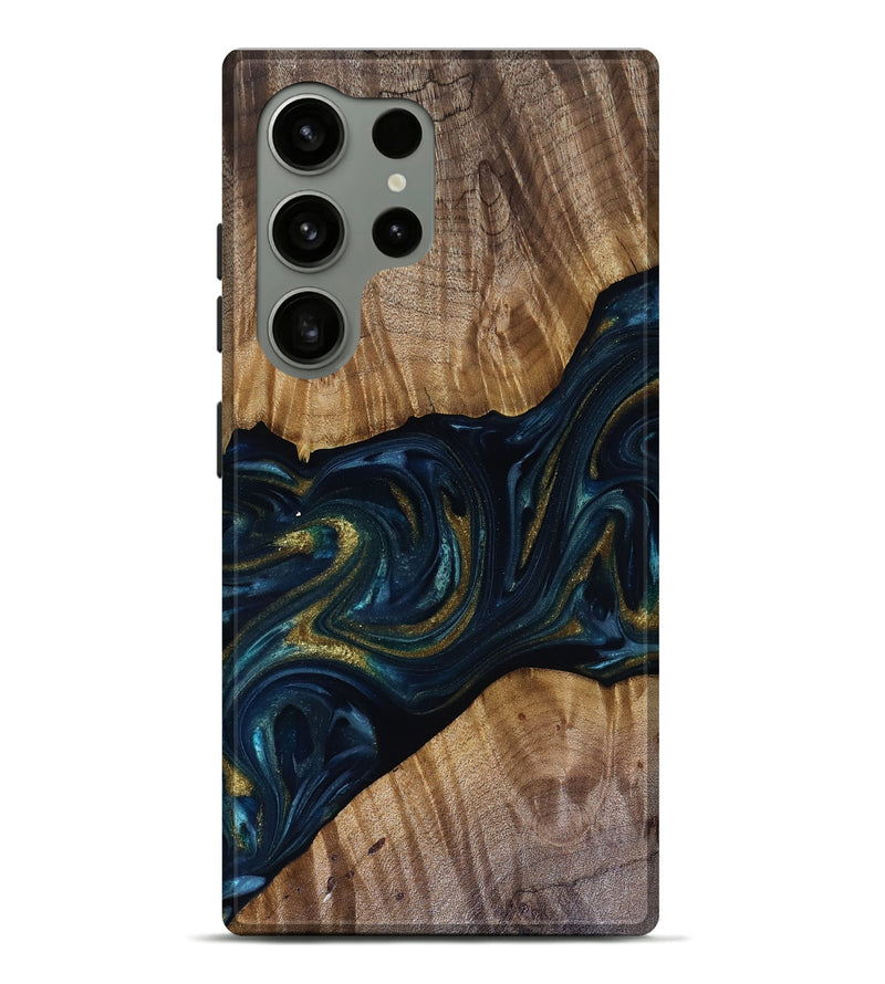 Galaxy S24 Ultra Wood Live Edge Phone Case - Keyla (Teal & Gold, 817910)