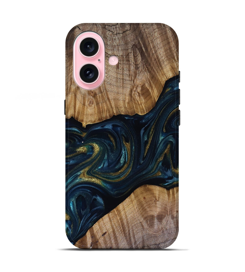 iPhone 17 Wood Live Edge Phone Case - Keyla (Teal & Gold, 817910)