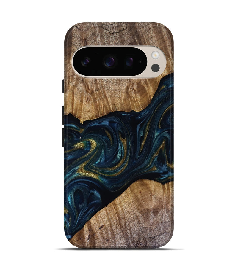 Pixel 10 Pro Wood Live Edge Phone Case - Keyla (Teal & Gold, 817910)