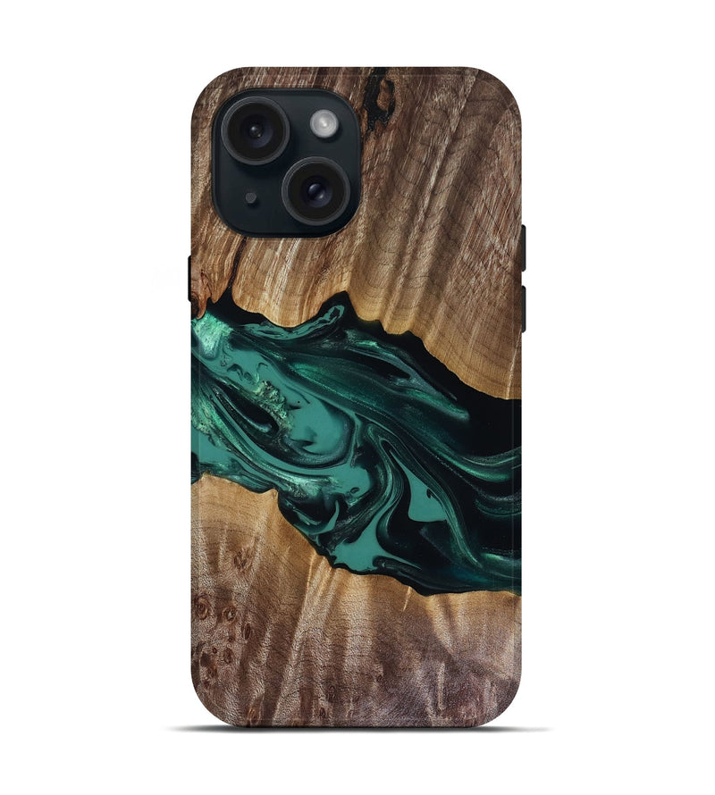 iPhone 15 Wood Live Edge Phone Case - Wendy (Green, 817911)