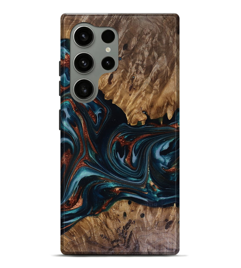 Galaxy S24 Ultra Wood Live Edge Phone Case - Marsha (Teal & Gold, 817914)