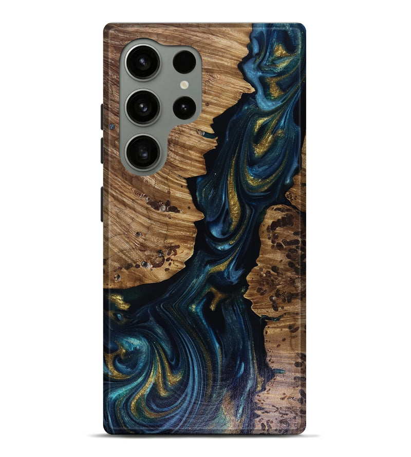 Galaxy S24 Ultra Wood Live Edge Phone Case - Tiera (Teal & Gold, 817917)