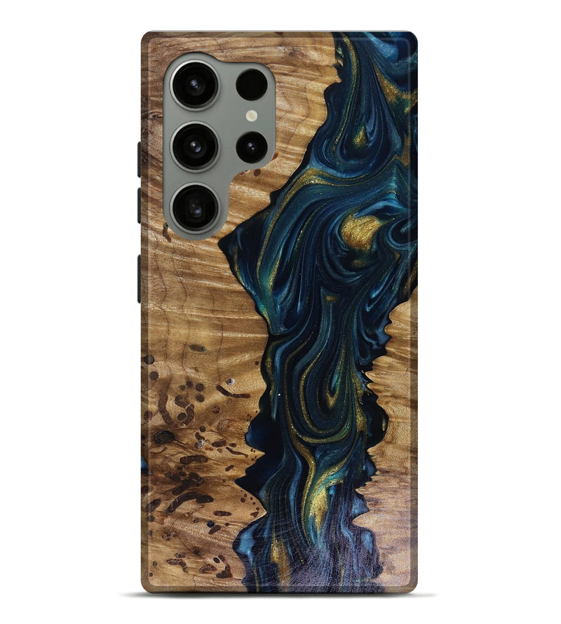 Galaxy S24 Ultra Wood Live Edge Phone Case - Odie (Teal & Gold, 817918)