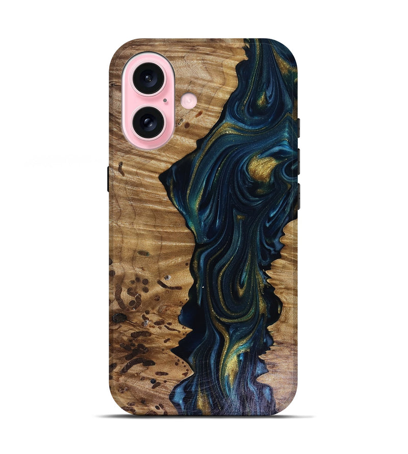 iPhone 17 Wood Live Edge Phone Case - Odie (Teal & Gold, 817918)