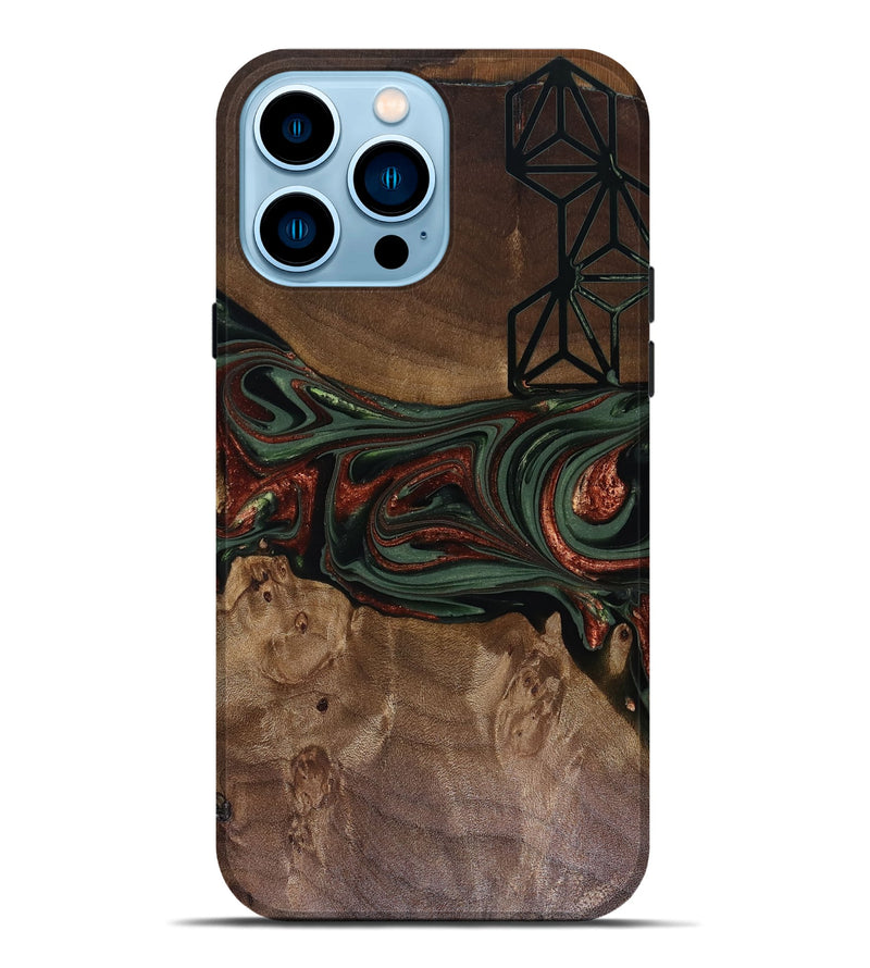 iPhone 14 Pro Max Wood Live Edge Phone Case - Shania (Green, 817919)