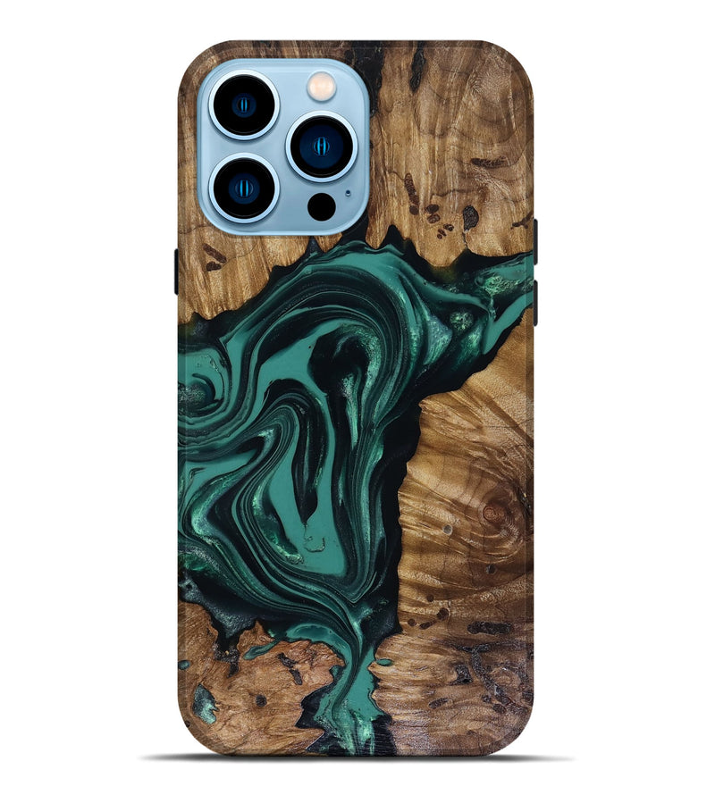 iPhone 14 Pro Max Wood Live Edge Phone Case - Aryan (Green, 817920)