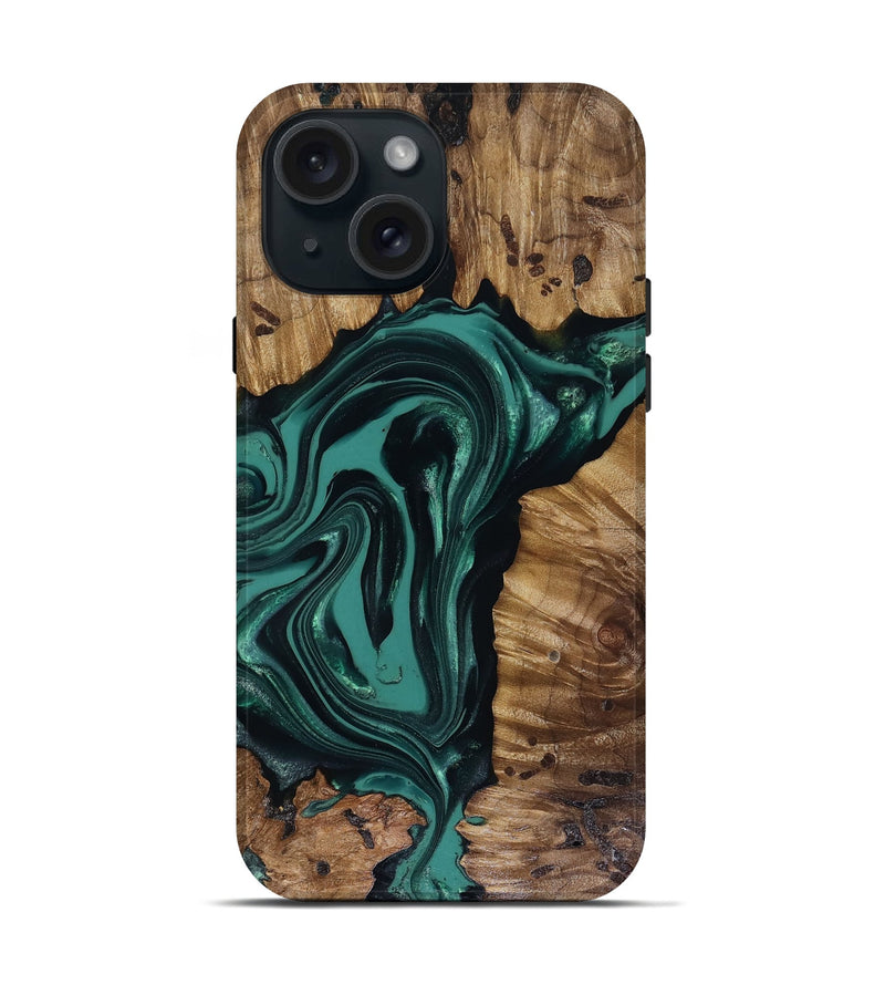 iPhone 15 Wood Live Edge Phone Case - Aryan (Green, 817920)