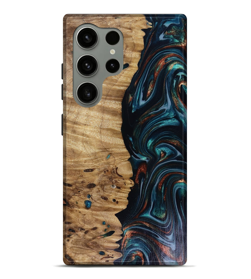 Galaxy S24 Ultra Wood Live Edge Phone Case - Leilany (Teal & Gold, 817921)