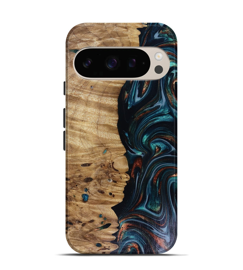 Pixel 10 Pro Wood Live Edge Phone Case - Leilany (Teal & Gold, 817921)