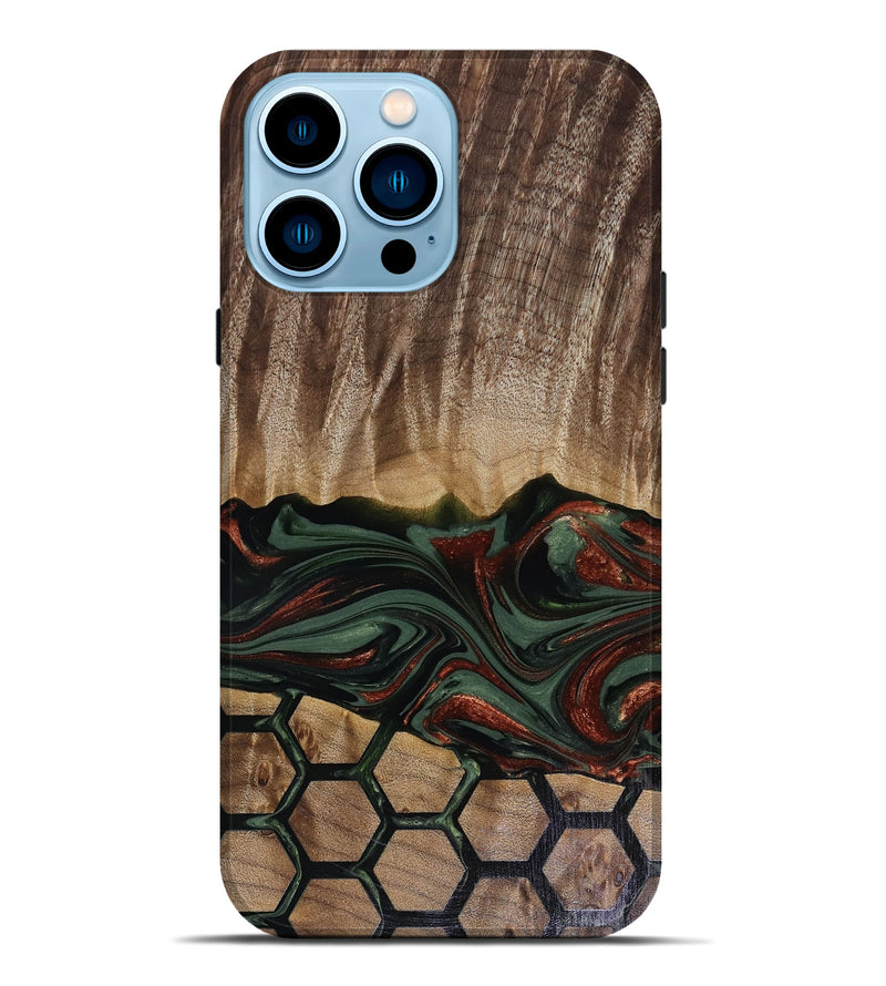 iPhone 14 Pro Max Wood Live Edge Phone Case - Chance (Green, 817924)