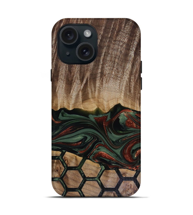iPhone 15 Wood Live Edge Phone Case - Chance (Green, 817924)