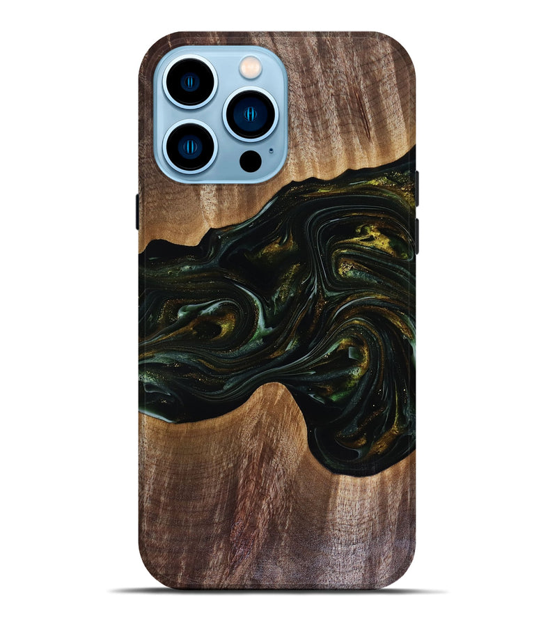 iPhone 14 Pro Max Wood Live Edge Phone Case - Rashad (Green, 817927)