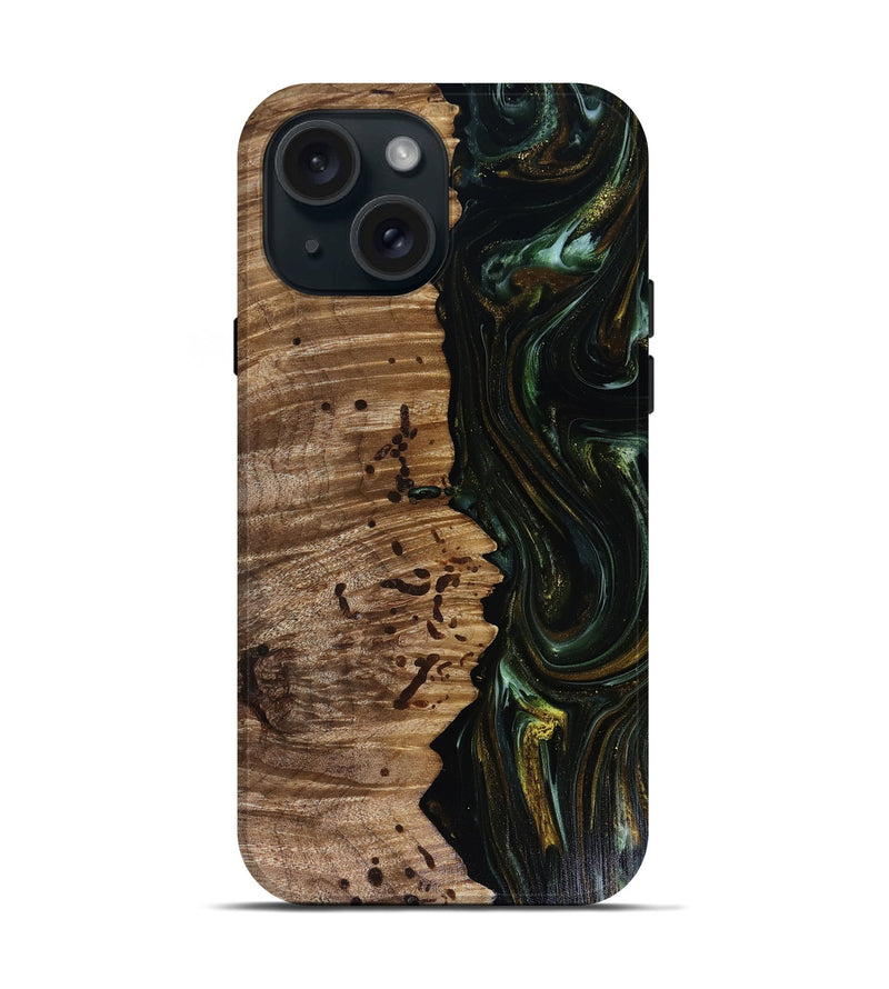 iPhone 15 Wood Live Edge Phone Case - Grayson (Green, 817929)